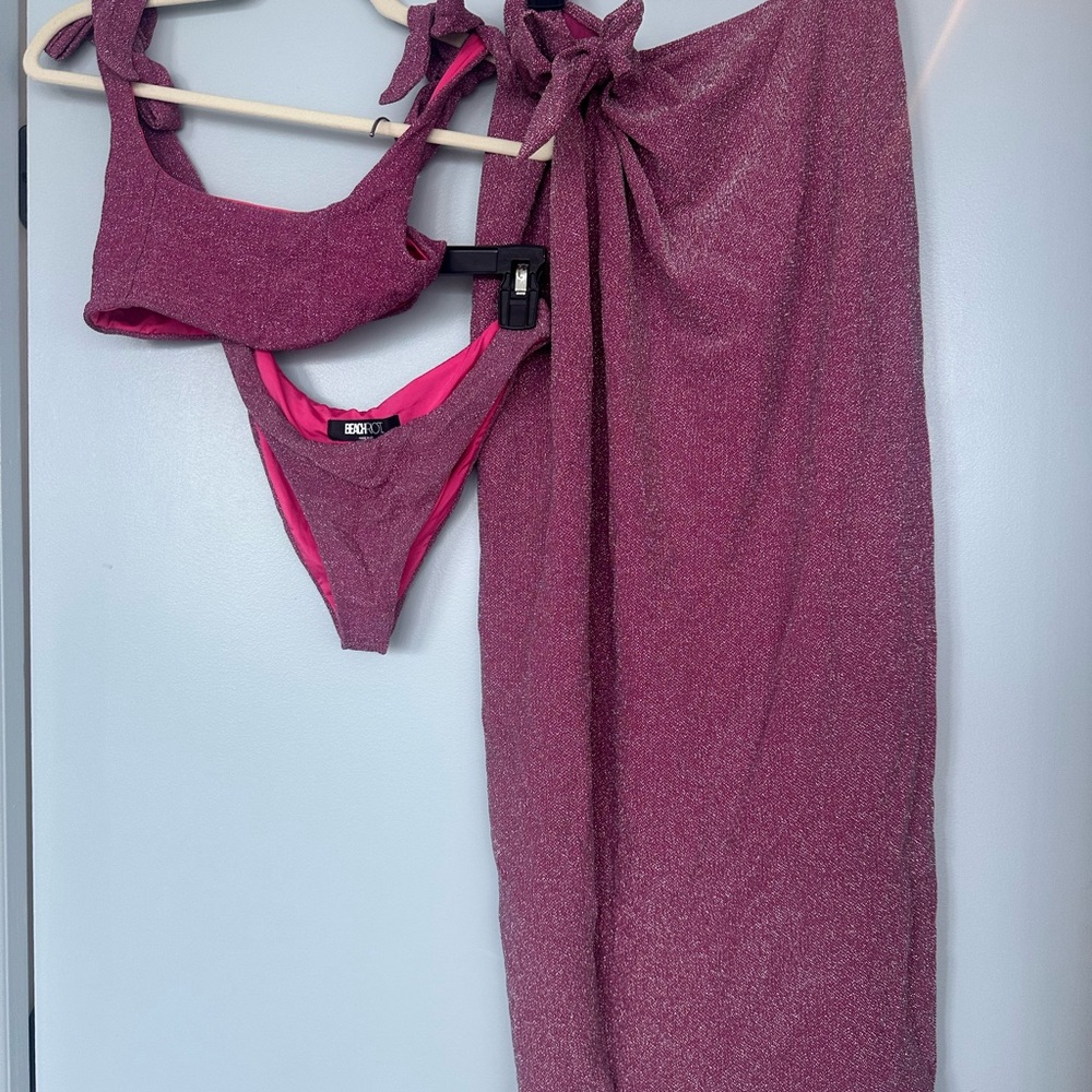 Beach Riot 3-Piece Purple Bikini Set with Cover-Up Sarong